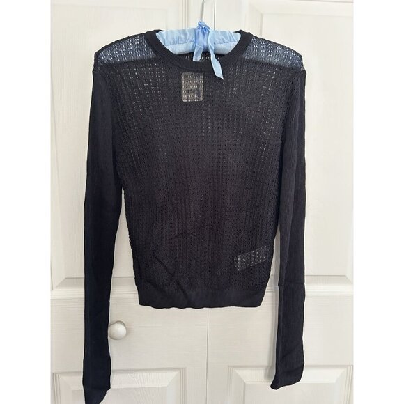 Free People H2O Crew Pullover Open Weave Knit Crop Top Black Size M - Picture 6 of 13